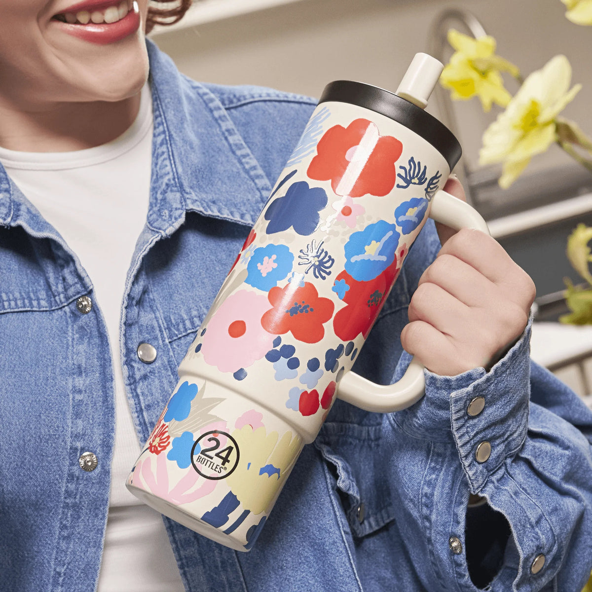 Straw Cup Domenica Pipetli Paslanmaz Çelik Termos 800 ml
