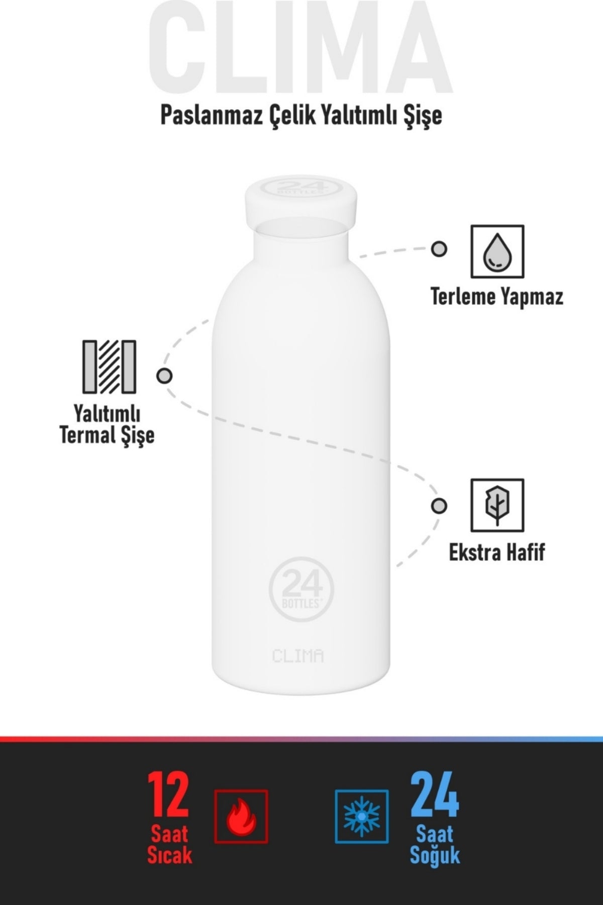 Clima Bottle Ice White Paslanmaz Çelik Termos 330 ml