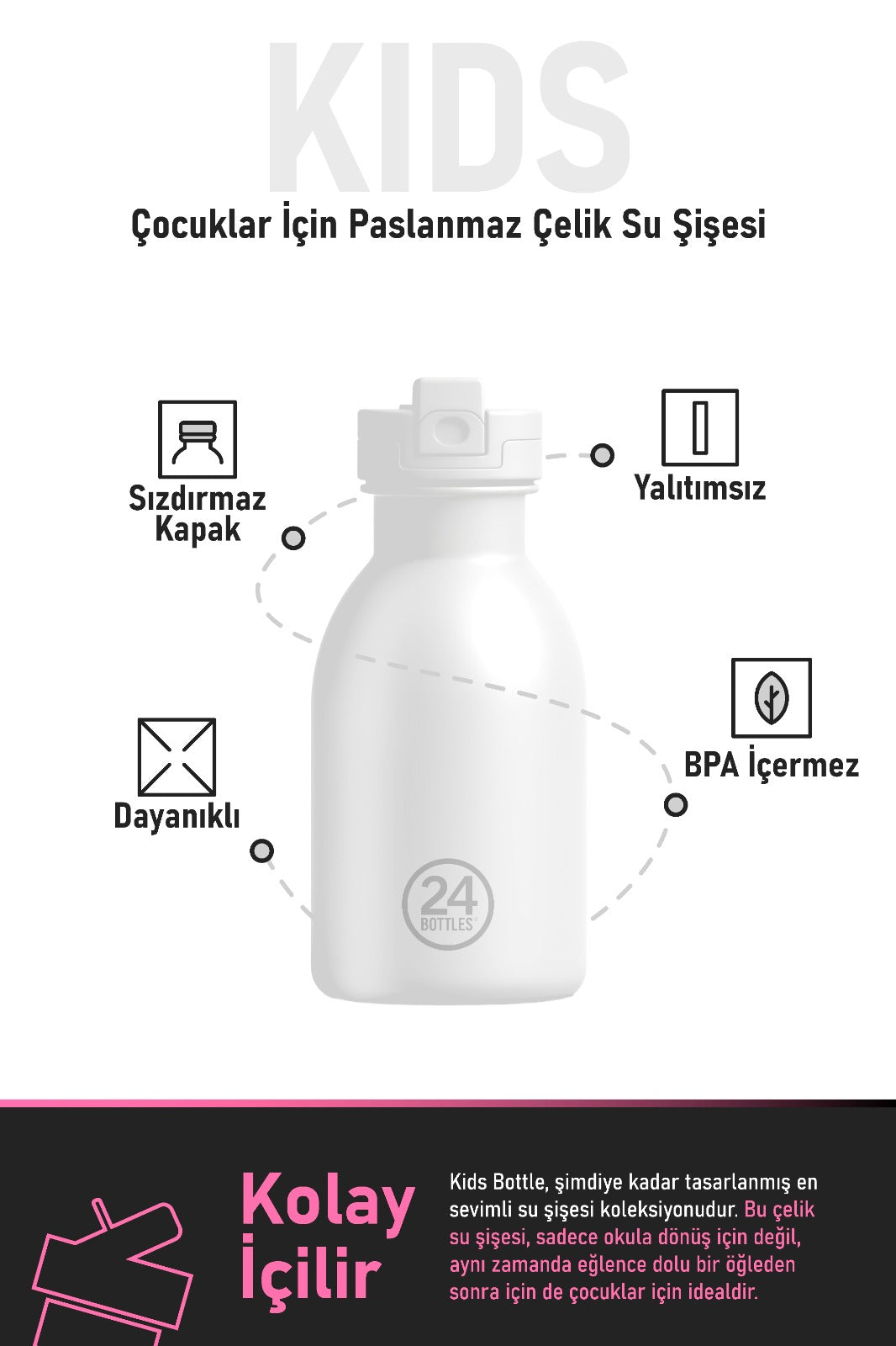 Kids Bottle Jungle Friends Pipetli Paslanmaz Çelik Çocuk Su Matarası 500 ml