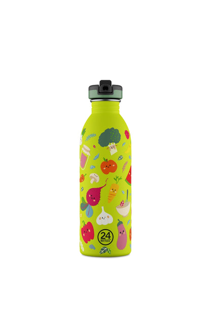 Kids Bottle Veggie Friends Pipetli Paslanmaz Çelik Çocuk Su Matarası 500 ml