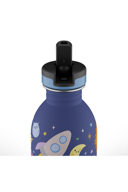 Kids Bottle Space Friends Pipetli Paslanmaz Çelik Çocuk Su Matarası 250 ml