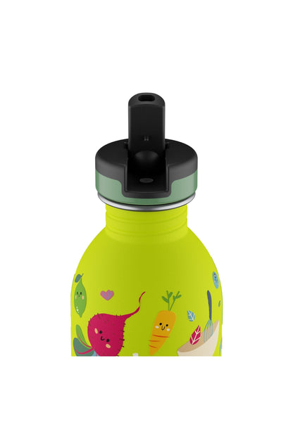 Kids Bottle Veggie Friends Pipetli Paslanmaz Çelik Çocuk Su Matarası 250 ml