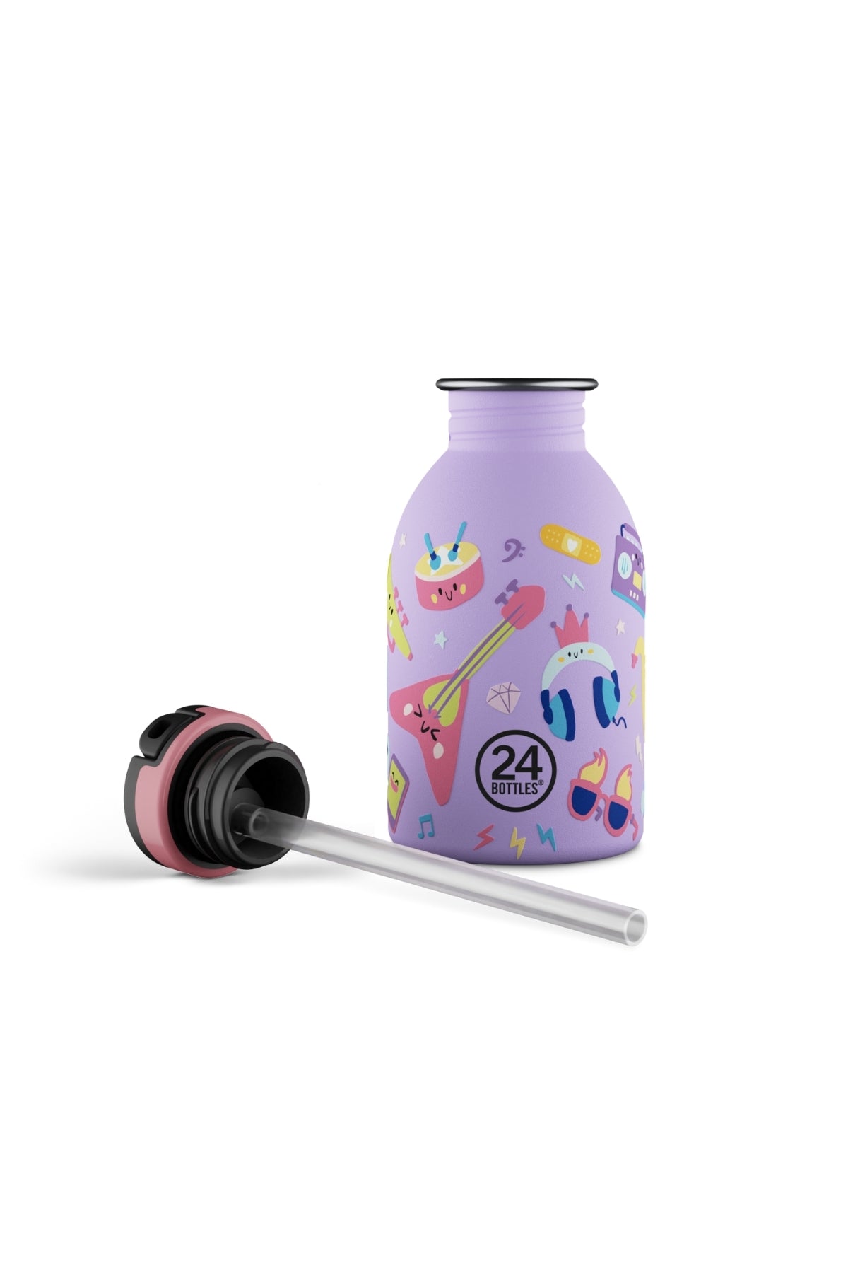 Kids Bottle Music Friends Pipetli Paslanmaz Çelik Çocuk Su Matarası 250 ml