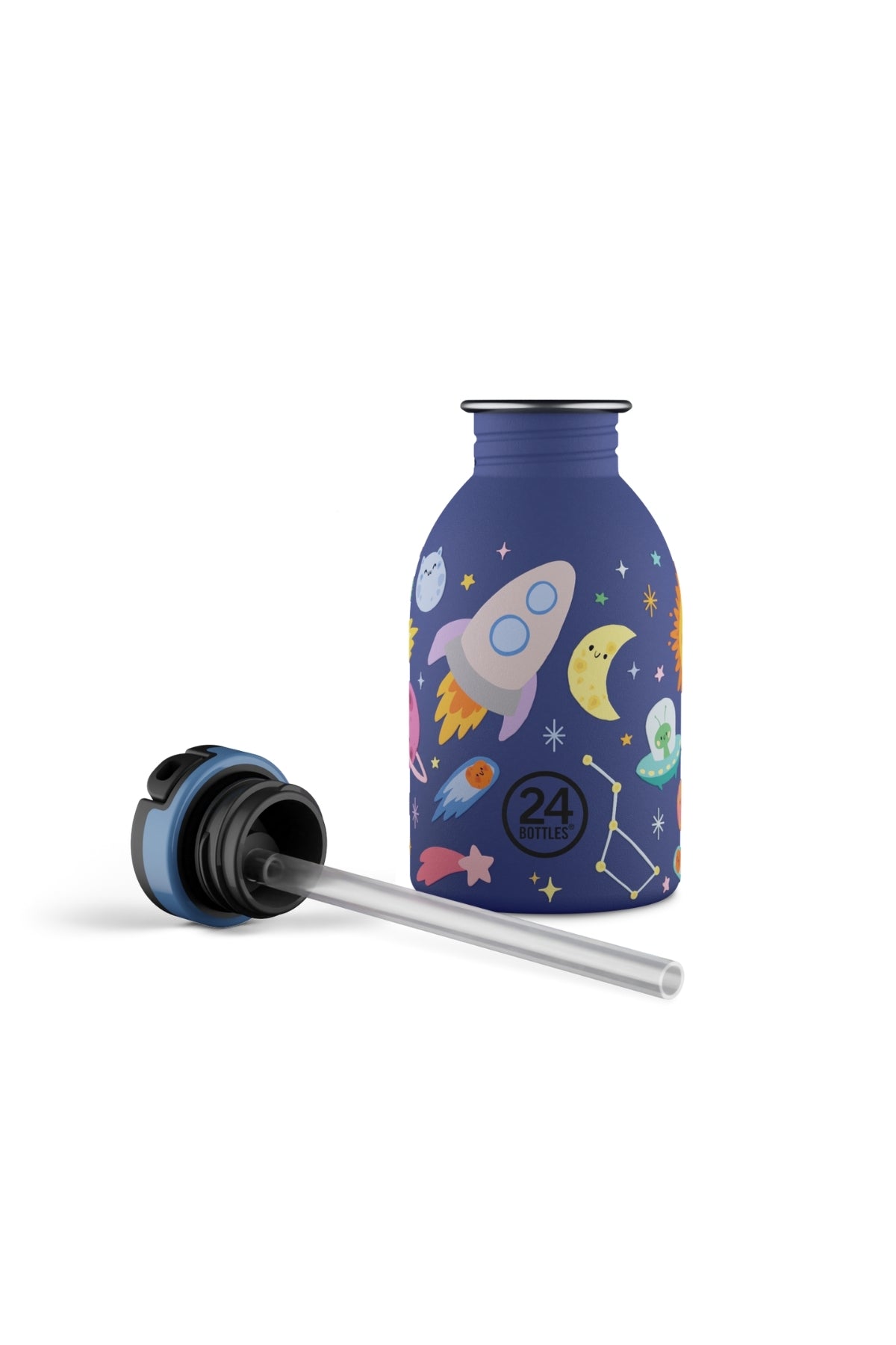 Kids Bottle Space Friends Pipetli Paslanmaz Çelik Çocuk Su Matarası 250 ml