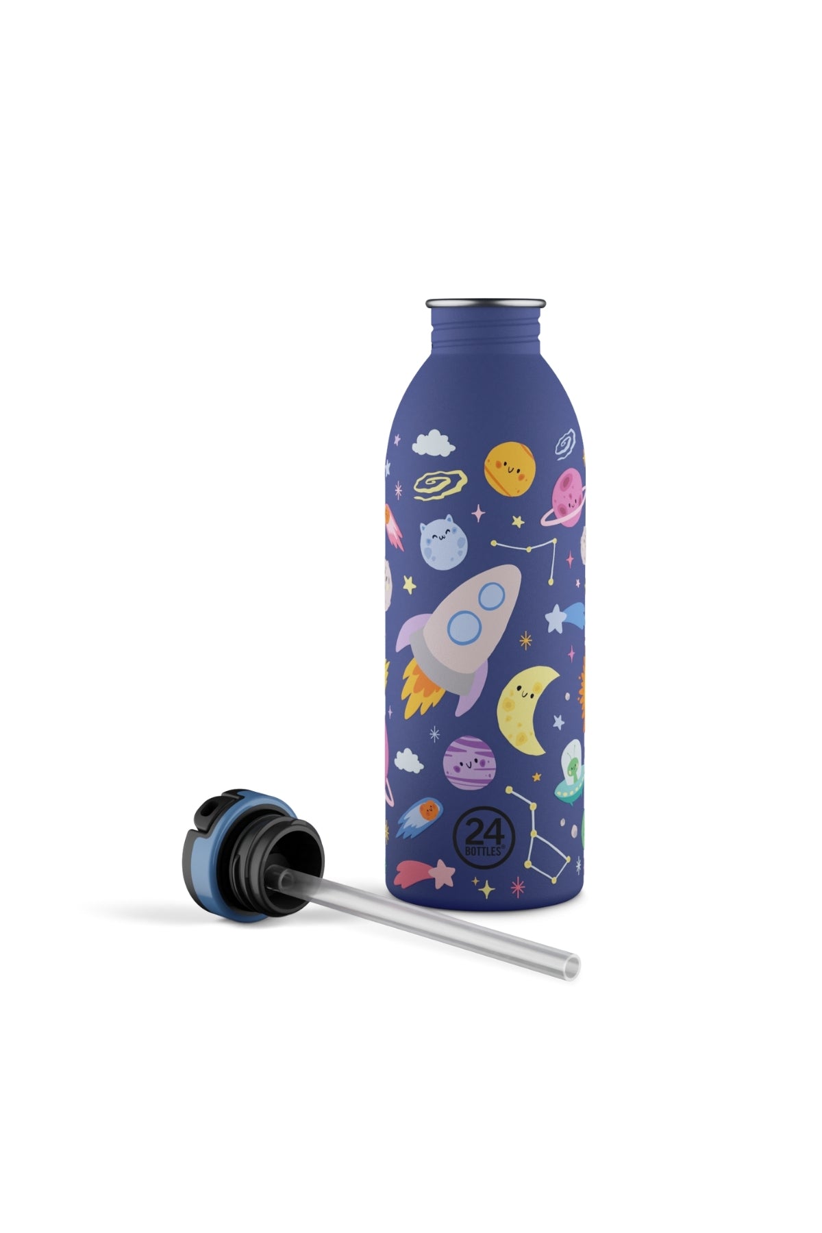 Kids Bottle Space Friends Pipetli Paslanmaz Çelik Çocuk Su Matarası 500 ml