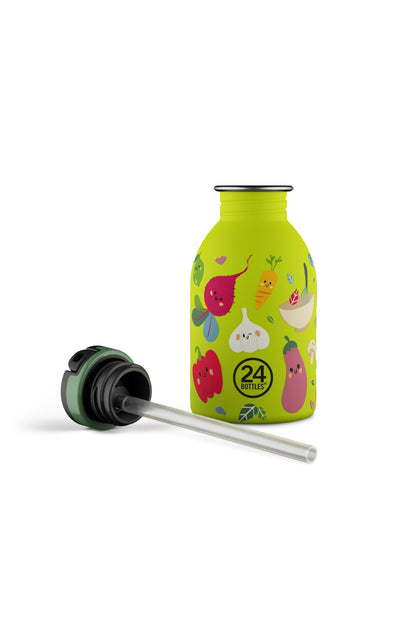 Kids Bottle Veggie Friends Pipetli Paslanmaz Çelik Çocuk Su Matarası 250 ml