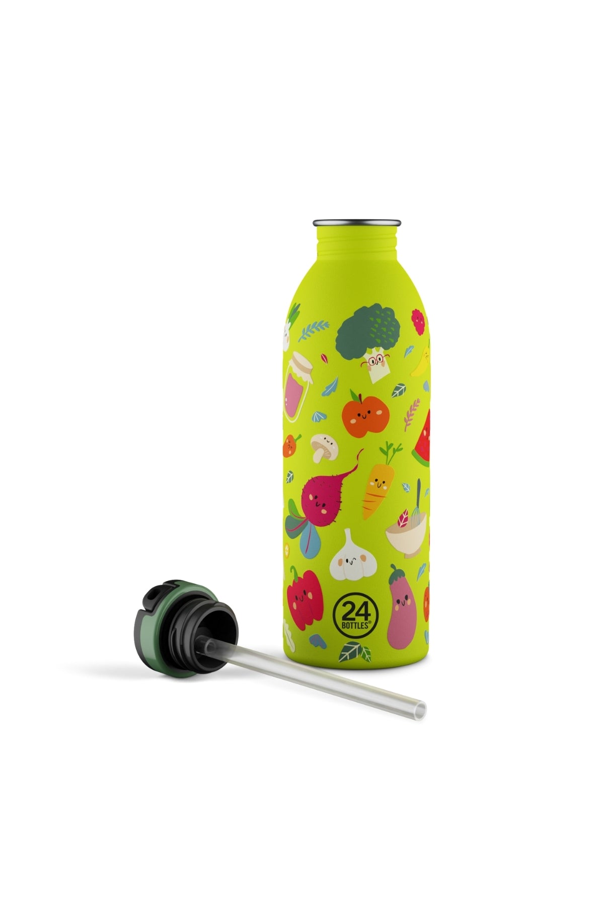 Kids Bottle Veggie Friends Pipetli Paslanmaz Çelik Çocuk Su Matarası 500 ml