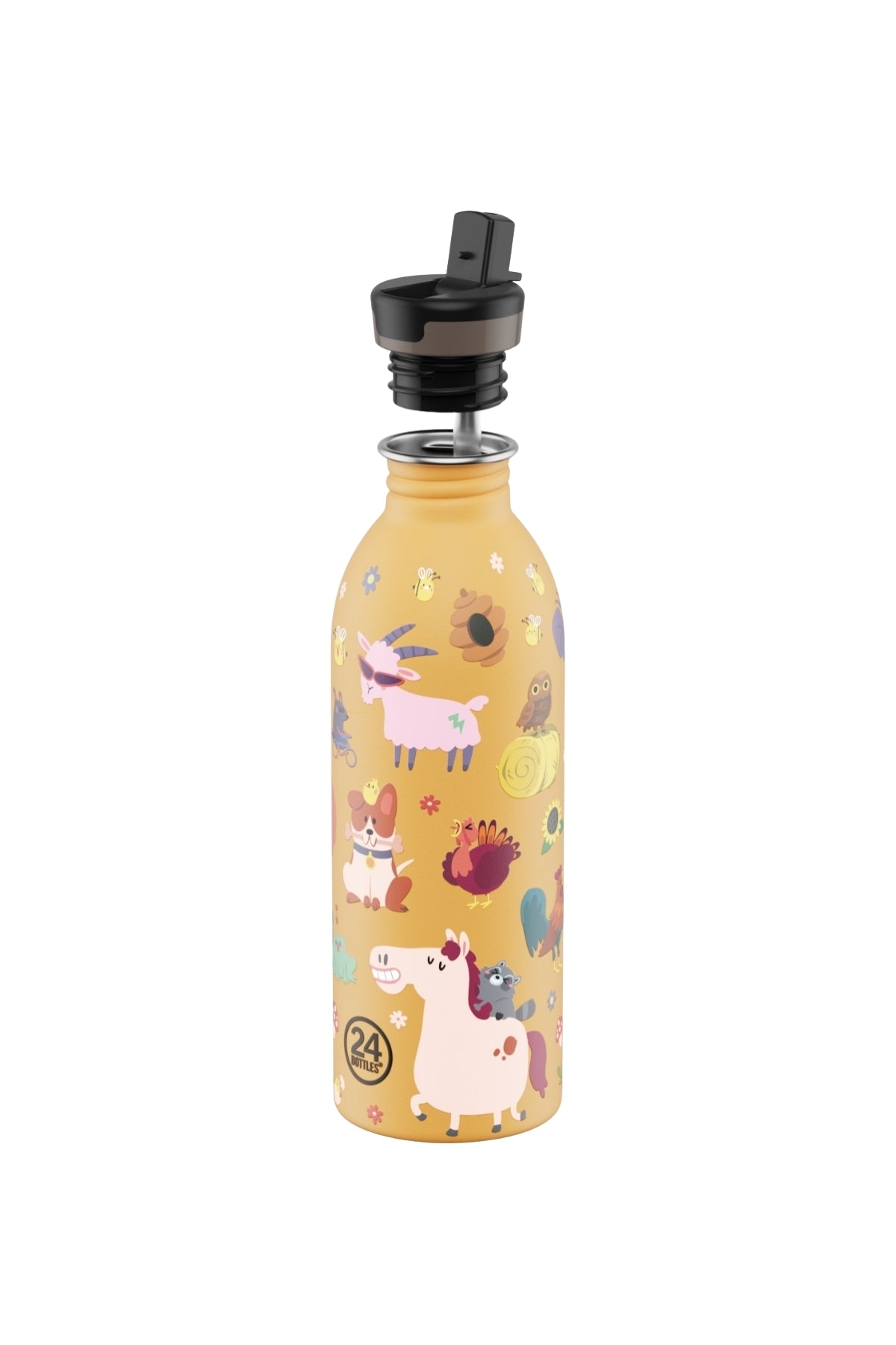 Kids Bottle Farm Friends Pipetli Paslanmaz Çelik Çocuk Su Matarası 500 ml