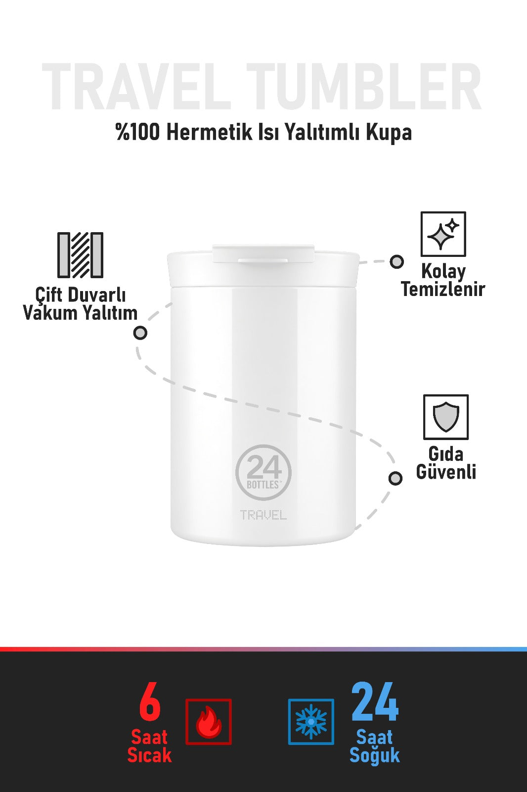 Travel Tumbler Black Marble Paslanmaz Çelik Termos Bardak 350 ml
