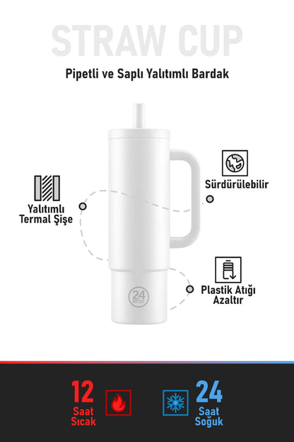 Straw Cup Tuxedo Black Pipetli Paslanmaz Çelik Termos 800 ml